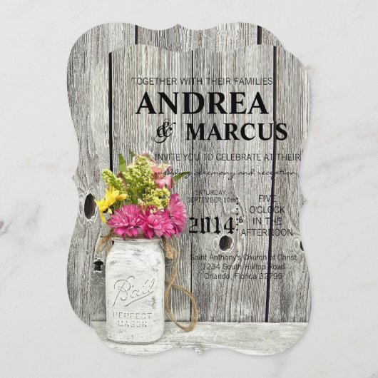 ワイルドフラワーズ5x7結婚式招待状付きメイソンジャース 招待状 (正面/裏面)