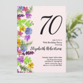 ワイルドフラワーズ70誕生日招待状イン赤面ピンク 招待状 (スタンド正面)