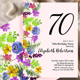 ワイルドフラワーズ70誕生日招待状イン赤面ピンク 招待状