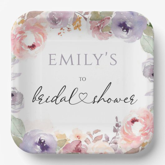 ワイルドフラワーズ エレガント ブライダルシャワー ペーパー プレート (正面)