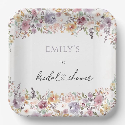 ワイルドフラワーズ エレガント ブライダルシャワー ペーパー プレート (正面)