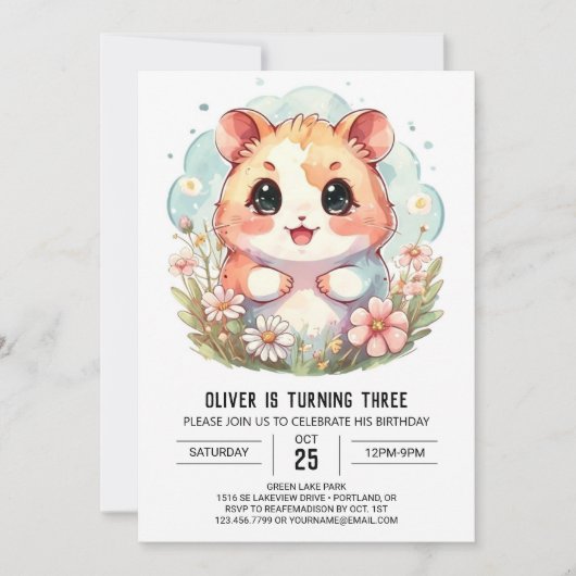 ワイルドフラワーズ デジタル ハムスター 誕生日 招待状 (正面)