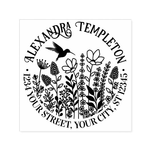 ワイルドフラワーズ&ハミングバードネーム差出人住所#1P セルフインキングスタンプ (デザイン)