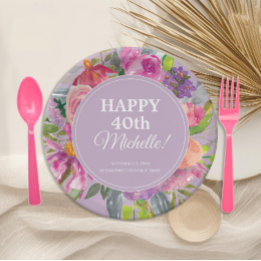 ワイルドフラワーズ パープル ピンク 40歳の誕生日 ペーパープレート