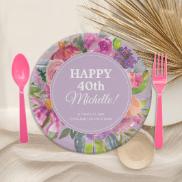 ワイルドフラワーズ パープル ピンク 40歳の誕生日 ペーパープレート