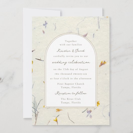 ワイルドフラワーズ フラワーペーパー モダン デジタル ウェディング 招待状 (正面)