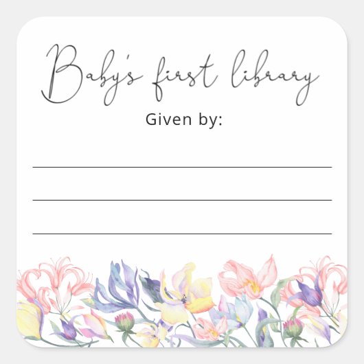 ワイルドフラワーズ – ベビーシャワー蔵書票、ベビー用の本 スクエアシール (正面)