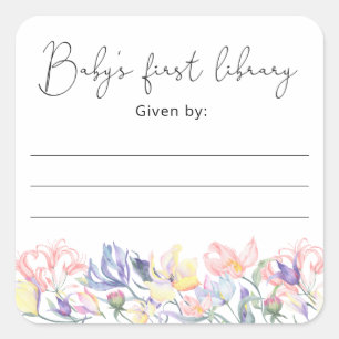 ワイルドフラワーズ – ベビーシャワー蔵書票、ベビー用の本 スクエアシール
