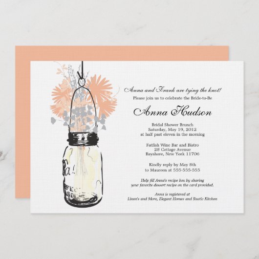 ワイルドフラワーズ&メイソンジャーブライダルシャワー 招待状 (正面/裏面)