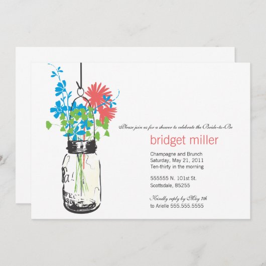 ワイルドフラワーズ&メイソンジャーブライダルシャワー 招待状 (正面/裏面)