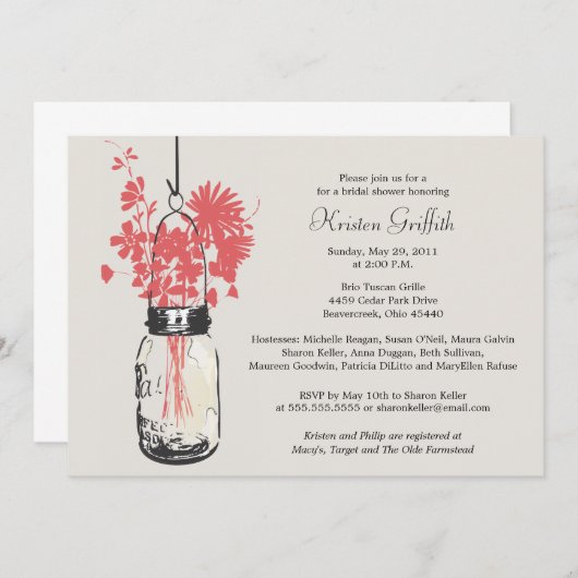 ワイルドフラワーズ&メイソンジャーブライダルシャワー 招待状 (正面/裏面)