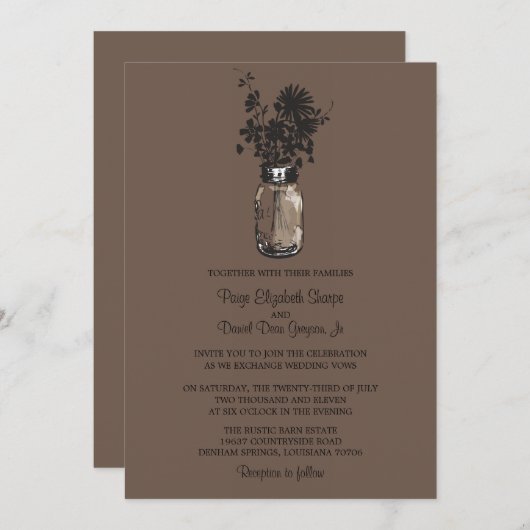 ワイルドフラワーズ&メイソンジャー結婚式招待状 招待状 (正面/裏面)