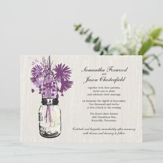 ワイルドフラワーズ&メイソンジャー結婚式招待状 招待状 (スタンド正面)