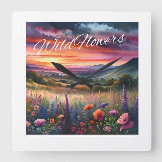 「ワイルドフラワーズ」壁時計 スクエア壁時計 (正面)