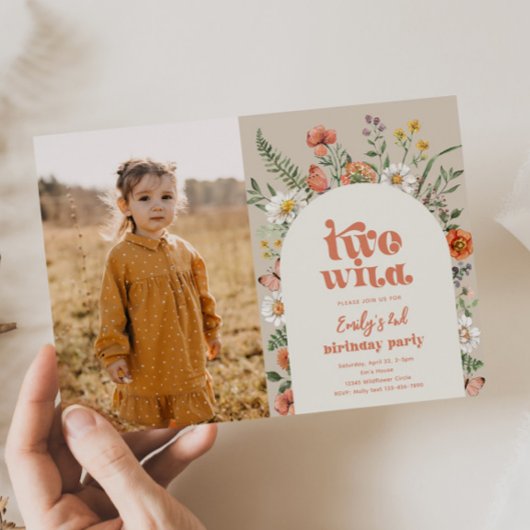 ワイルドフラワーセカンド誕生日フォト招待状 招待状