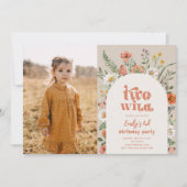 ワイルドフラワーセカンド誕生日フォト招待状 招待状 (正面)