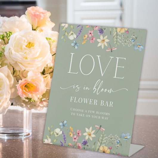 ワイルドフラワーセージブライダルシャワーフラワーバー標識 台座サイン