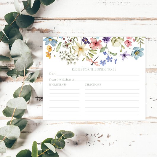 ワイルドフラワーセージ素朴ブライダルシャワーレシピカード