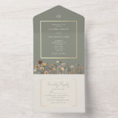 ワイルドフラワーセージ結婚グリーン オールインワン招待状 (内側)