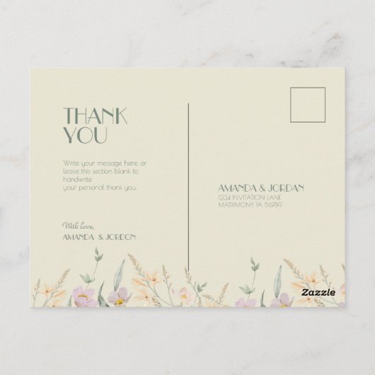 ワイルドフラワーセージ結婚デコありがとう ポストカード (裏面)