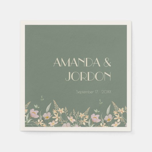 ワイルドフラワーセージ結婚デコのカクテル スタンダードカクテルナプキン (正面)