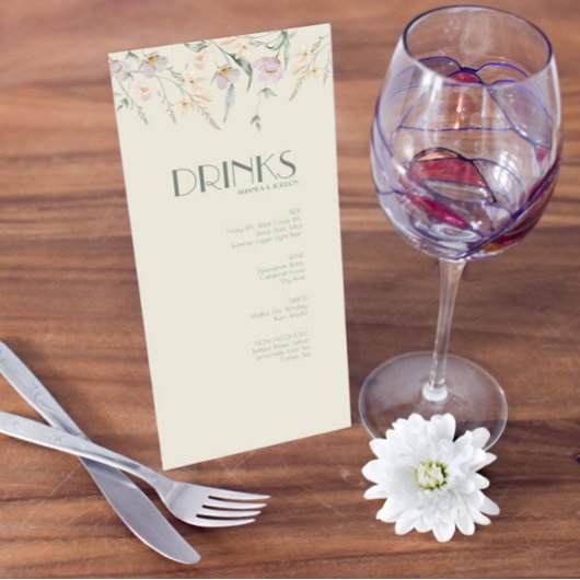 ワイルドフラワーセージ結婚デコのディナーとドリンクのメニュー メニュー