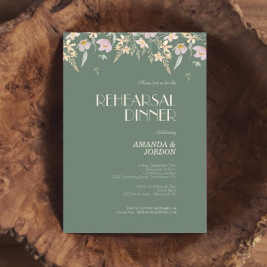 ワイルドフラワーセージ結婚デコのリハーサルディナー 招待状