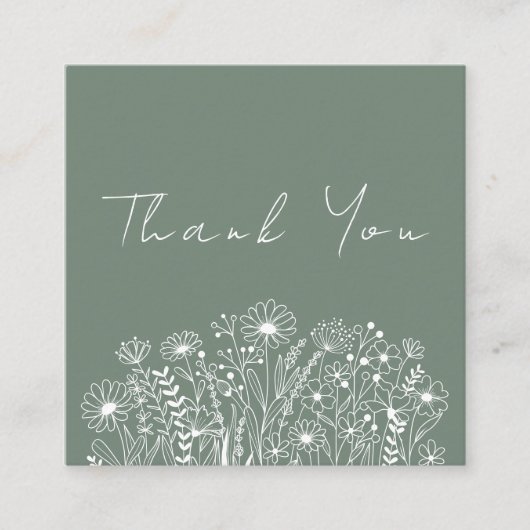 ワイルドフラワーセージ緑のボホオーダーサンキュー スクエア名刺 (正面)