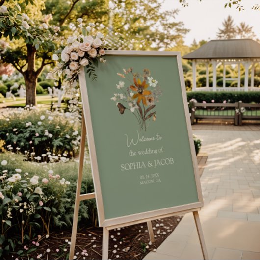 ワイルドフラワーセージ緑のボホ結婚のウェルカムサイン ポスター