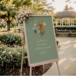 ワイルドフラワーセージ緑のボホ結婚のウェルカムサイン ポスター