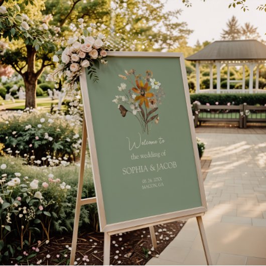 ワイルドフラワーセージ緑のボホ結婚のウェルカムサイン ポスター