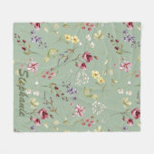 ワイルドフラワーセージ緑の名前をカスタムする花嫁ギフト フリースブランケット (正面(横))