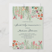 ワイルドフラワーセージ緑の最初の聖餐式 招待状 (正面)