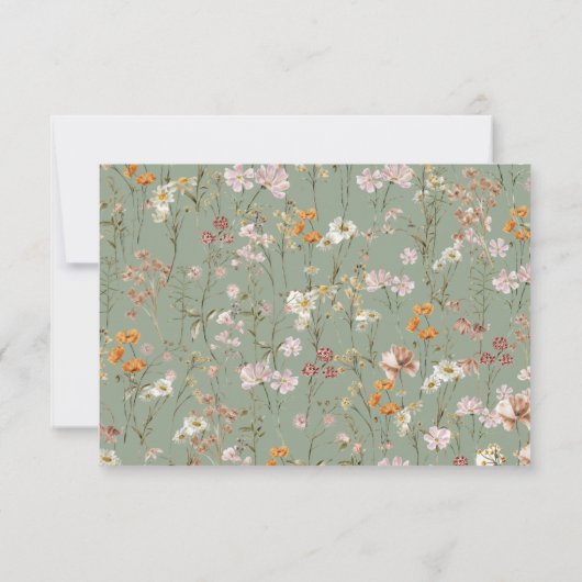 ワイルドフラワーセージ緑の赤ちゃんシャワー用の本 招待状 (裏面)