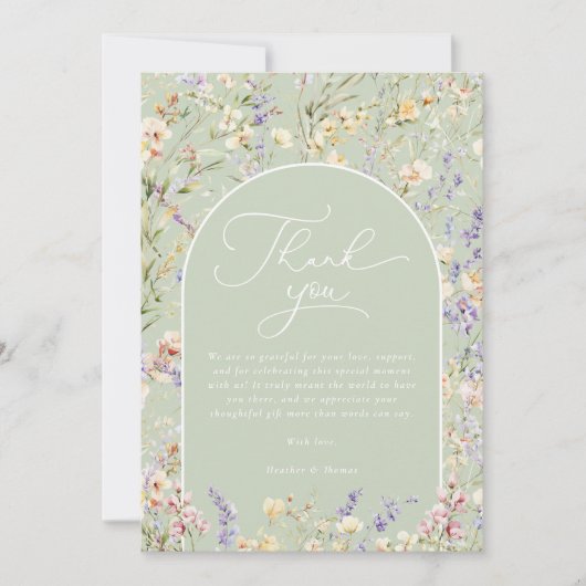 ワイルドフラワーセージ緑の赤ちゃんシャワー サンキューカード (正面)
