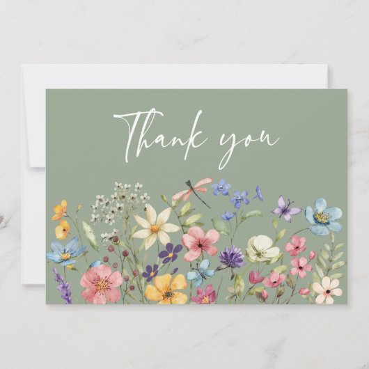 ワイルドフラワーセージ緑フローラブライダルシャワー サンキューカード (正面)