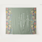 ワイルドフラワーセージ緑ブライダルシャワーウェルカムサイン タペストリー (正面(横))