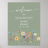 ワイルドフラワーセージ緑ブライダルシャワーウェルカムポスター ポスター (正面)