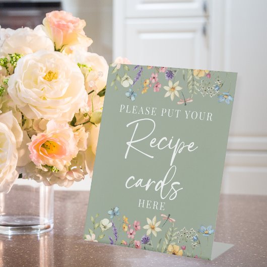 ワイルドフラワーセージ緑ブライダルシャワーレシピ標識 台座サイン