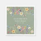 ワイルドフラワーセージ緑ブライダルシャワー紙ナプキン スタンダードカクテルナプキン (正面)