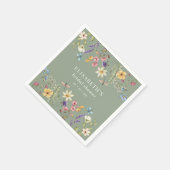 ワイルドフラワーセージ緑ブライダルシャワー紙ナプキン スタンダードカクテルナプキン (角)