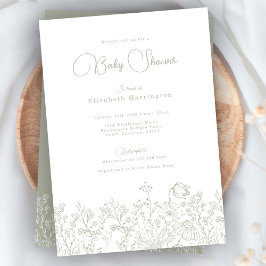 ワイルドフラワーセージ緑ベビーシャワー招待状 招待状