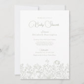 ワイルドフラワーセージ緑ベビーシャワー招待状 招待状 (正面)