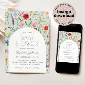 ワイルドフラワーセージ緑男女兼用の赤ちゃんシャワー 招待状