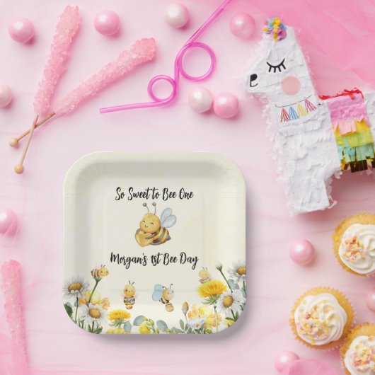 ワイルドフラワーソスウィートビーワン1stビーデイ誕生日 ペーパープレート (パーティー)