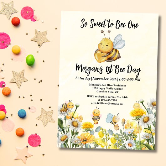 ワイルドフラワーソスウィートビーワン1stビーデイ誕生日 招待状