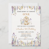 ワイルドフラワーソームバニーガール誕生日招待状 招待状 (正面)
