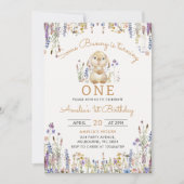 ワイルドフラワーソームバニーガール誕生日招待状 招待状 (正面)