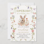 ワイルドフラワーソームバニーガール誕生日招待状 招待状 (正面)
