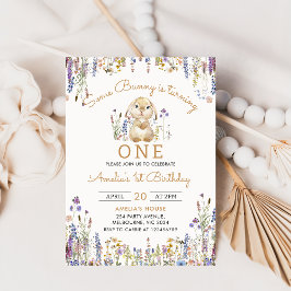ワイルドフラワーソームバニーガール誕生日招待状 招待状